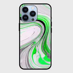 Чехол для iPhone 13 Pro Волнистые чёрно-зелёные линии на белом фоне, цвет: 3D-черный