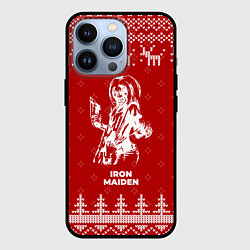 Чехол iPhone 13 Pro Новогодний Iron Maiden с оленями