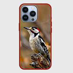 Чехол для iPhone 13 Pro Дятел в лесу, цвет: 3D-красный
