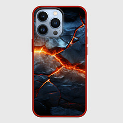 Чехол для iPhone 13 Pro Черная треснутая плита - текстура, цвет: 3D-красный