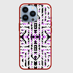 Чехол для iPhone 13 Pro Чёрно-фиолетовые диагональные полосы на белом фоне, цвет: 3D-красный