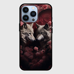 Чехол для iPhone 13 Pro Волк и волчица в сердце, цвет: 3D-черный