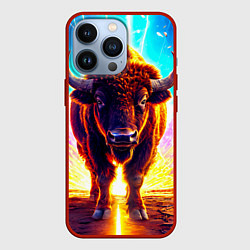 Чехол iPhone 13 Pro Буйвол в неонновых лучах