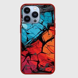 Чехол для iPhone 13 Pro Красно-голубая разбитая текстура, цвет: 3D-красный