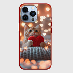 Чехол для iPhone 13 Pro Котик с сердечком на фоне боке, цвет: 3D-красный