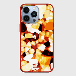 Чехол для iPhone 13 Pro Жёлто-белая абстракция на чёрном фоне, цвет: 3D-красный
