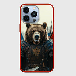 Чехол для iPhone 13 Pro Русский воин медведь, цвет: 3D-красный