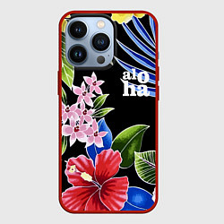 Чехол для iPhone 13 Pro Tropical flowers - aloha, цвет: 3D-красный