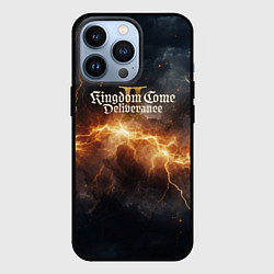 Чехол для iPhone 13 Pro Kingdom Come Deliverance 2 логотип на фоне молнии, цвет: 3D-черный