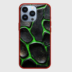 Чехол для iPhone 13 Pro Черная потертая текстура на зеленом фоне, цвет: 3D-красный