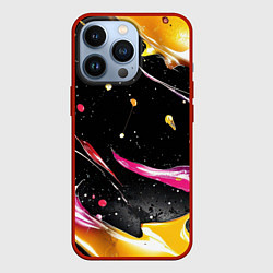 Чехол для iPhone 13 Pro Мазки краски на черном, цвет: 3D-красный