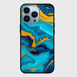 Чехол iPhone 13 Pro Синяя абстракция с золотым