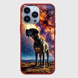 Чехол для iPhone 13 Pro Немецкий дог и космическое небо, цвет: 3D-красный