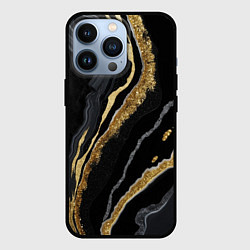 Чехол iPhone 13 Pro Узоры черного мрамора с золотом