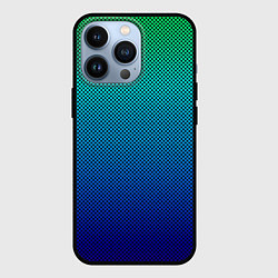 Чехол для iPhone 13 Pro Сине-зелёный градиент в чёрный горошек, цвет: 3D-черный