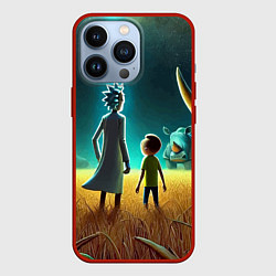 Чехол iPhone 13 Pro Морти и Рик на планете носорогов - неоновое свечен