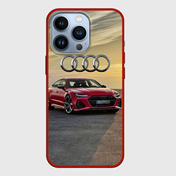 Чехол для iPhone 13 Pro Audi RS 7 на закате солнца, цвет: 3D-красный