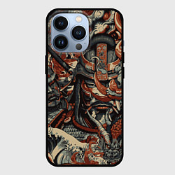 Чехол iPhone 13 Pro Драконы и самураи в стиле ирезуми