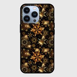 Чехол для iPhone 13 Pro Золотые снежинки, цвет: 3D-черный