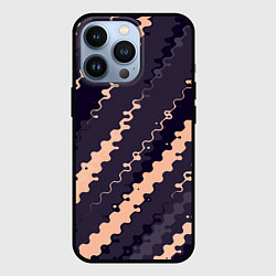 Чехол iPhone 13 Pro Фиолетовый с бежевым искажённые полосы