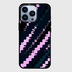Чехол для iPhone 13 Pro Тёмно-синий с розовым искажённые полосы, цвет: 3D-черный