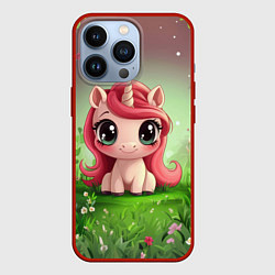 Чехол для iPhone 13 Pro Единорожка в зеленом лесу, цвет: 3D-красный