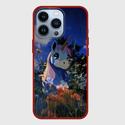 Чехол iPhone 13 Pro Синий единорог в кустах