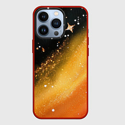 Чехол iPhone 13 Pro Черно-оранжевая блестящая текстура