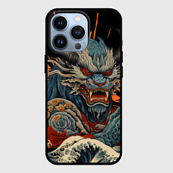 Чехол iPhone 13 Pro Японский дракон и волны в стиле тату ирезуми