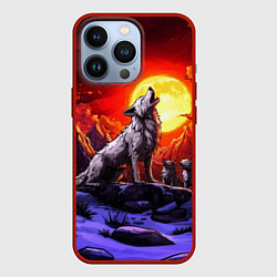 Чехол iPhone 13 Pro Белый волк воет на луну
