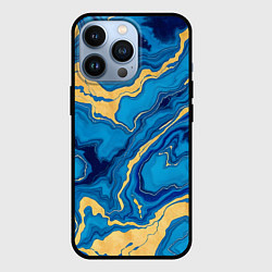 Чехол iPhone 13 Pro Синий мрамор с золотом