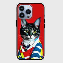 Чехол для iPhone 13 Pro Милая кисуля в модном пуловере - поп-арт, цвет: 3D-черный