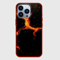 Чехол iPhone 13 Pro Оранжевый разлом на черной текстуре