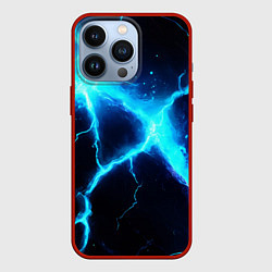 Чехол для iPhone 13 Pro Голубой разлом из молний, цвет: 3D-красный