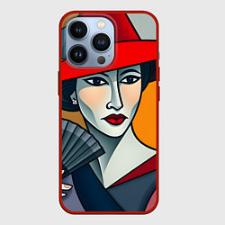 Чехол для iPhone 13 Pro Дама с веером, цвет: 3D-красный