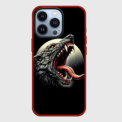 Чехол iPhone 13 Pro Волчья морда на фоне луны - нейроарт
