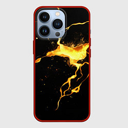 Чехол iPhone 13 Pro Черная текстура с золотой лавой