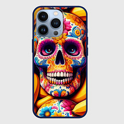 Чехол iPhone 13 Pro Цветочный череп среди бананов - нейроарт