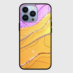 Чехол iPhone 13 Pro Фиолетово-золотая текстура с блестяшками