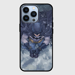 Чехол iPhone 13 Pro Бэтмен на фоне снегопада