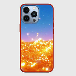 Чехол iPhone 13 Pro Золотые шарики на голубом фоне