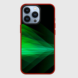 Чехол iPhone 13 Pro Неоновая зеленая абстракция на черном фоне