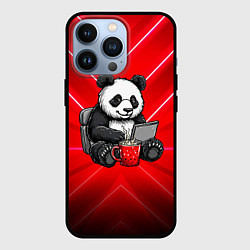 Чехол iPhone 13 Pro Панда работает за ноутбуком