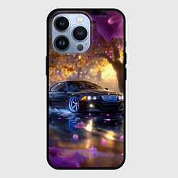 Чехол iPhone 13 Pro БМВ и фиолетовые цветы