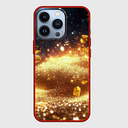 Чехол iPhone 13 Pro Золотые частички на черной текстуре