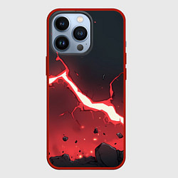 Чехол для iPhone 13 Pro Красная молния на черной текстуре, цвет: 3D-красный