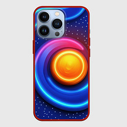 Чехол для iPhone 13 Pro Оранжевый круг и голубые линии текстура, цвет: 3D-красный