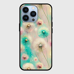 Чехол для iPhone 13 Pro Абстрактные одуванчики - паттерн на нежном фоне, цвет: 3D-черный