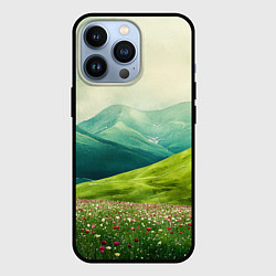 Чехол iPhone 13 Pro Горы и поле с цветами - зеленый пейзаж