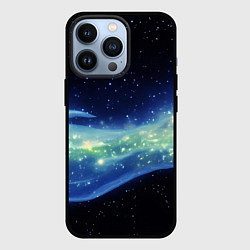 Чехол iPhone 13 Pro Синяя волна с зеленым оттенком на черном